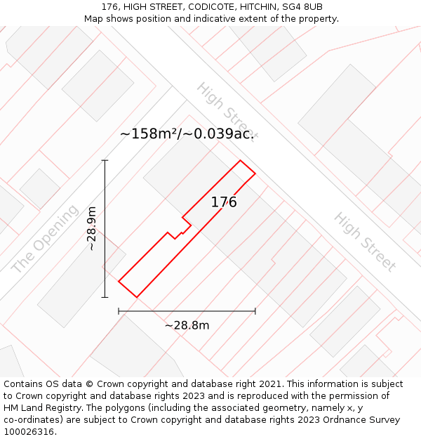 176, HIGH STREET, CODICOTE, HITCHIN, SG4 8UB: Plot and title map