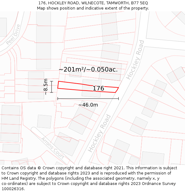 176, HOCKLEY ROAD, WILNECOTE, TAMWORTH, B77 5EQ: Plot and title map