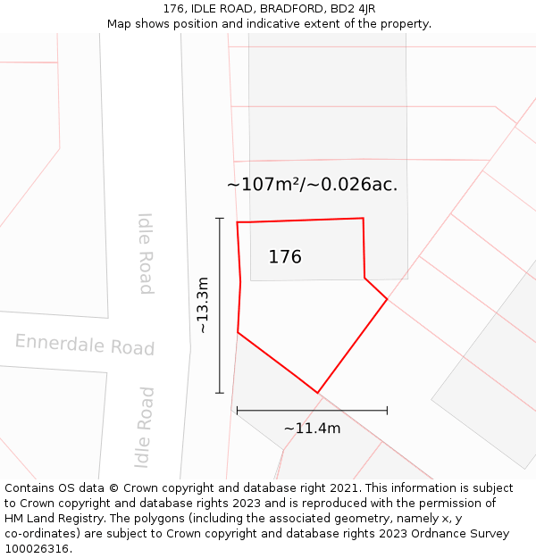 176, IDLE ROAD, BRADFORD, BD2 4JR: Plot and title map