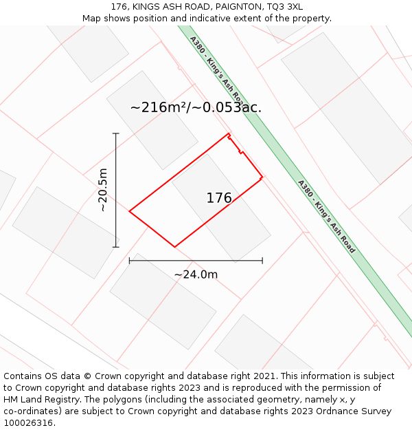 176, KINGS ASH ROAD, PAIGNTON, TQ3 3XL: Plot and title map