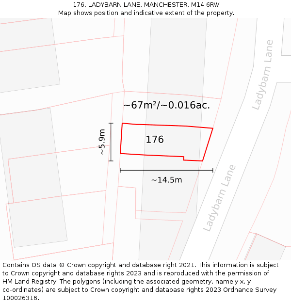 176, LADYBARN LANE, MANCHESTER, M14 6RW: Plot and title map