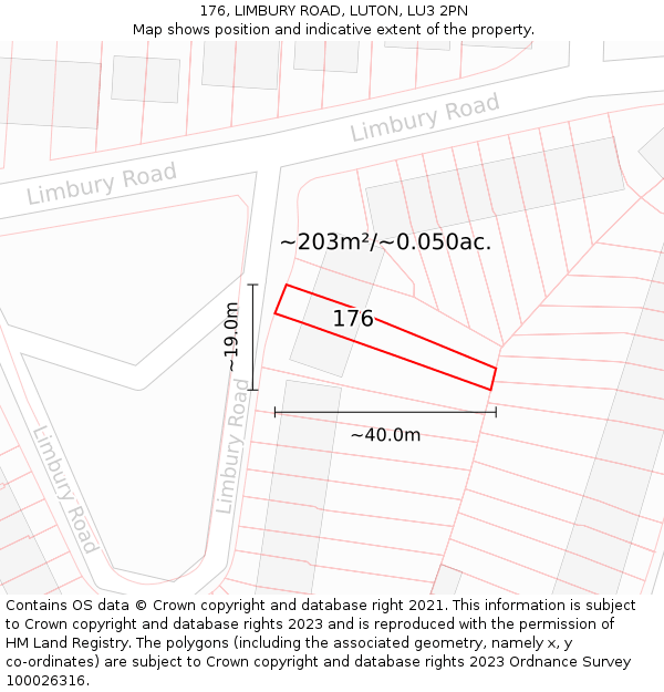 176, LIMBURY ROAD, LUTON, LU3 2PN: Plot and title map