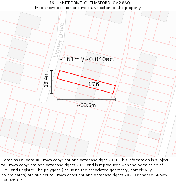 176, LINNET DRIVE, CHELMSFORD, CM2 8AQ: Plot and title map