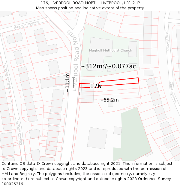 176, LIVERPOOL ROAD NORTH, LIVERPOOL, L31 2HP: Plot and title map