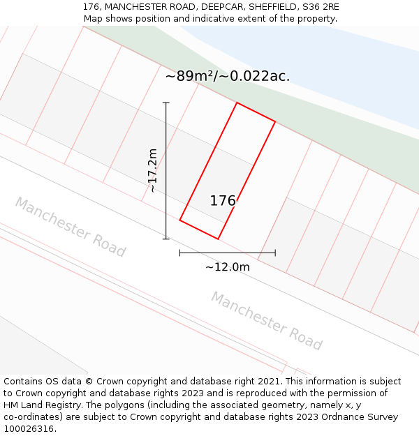 176, MANCHESTER ROAD, DEEPCAR, SHEFFIELD, S36 2RE: Plot and title map