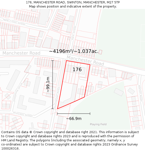 176, MANCHESTER ROAD, SWINTON, MANCHESTER, M27 5TP: Plot and title map