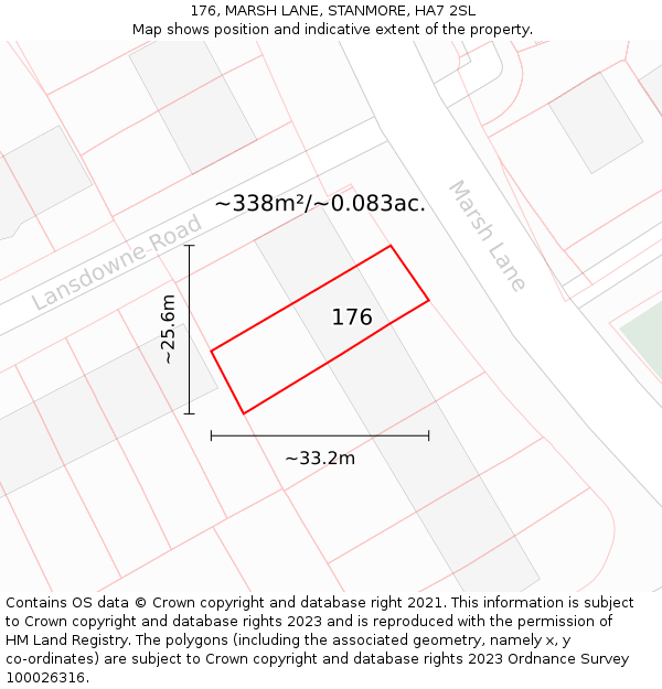 176, MARSH LANE, STANMORE, HA7 2SL: Plot and title map