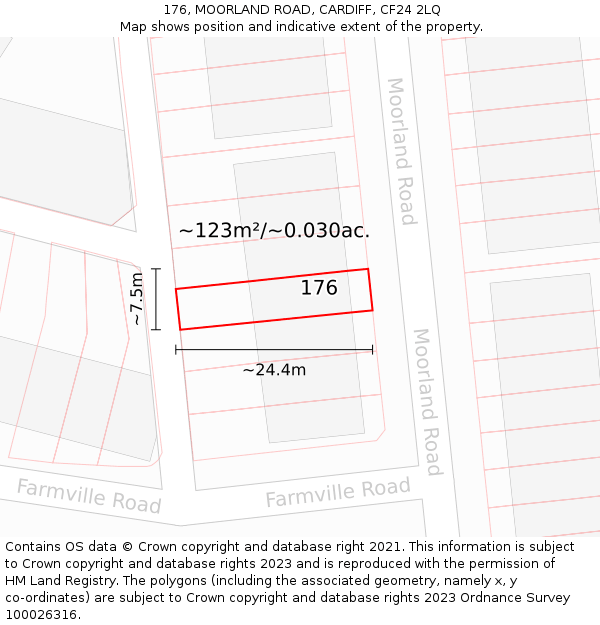 176, MOORLAND ROAD, CARDIFF, CF24 2LQ: Plot and title map