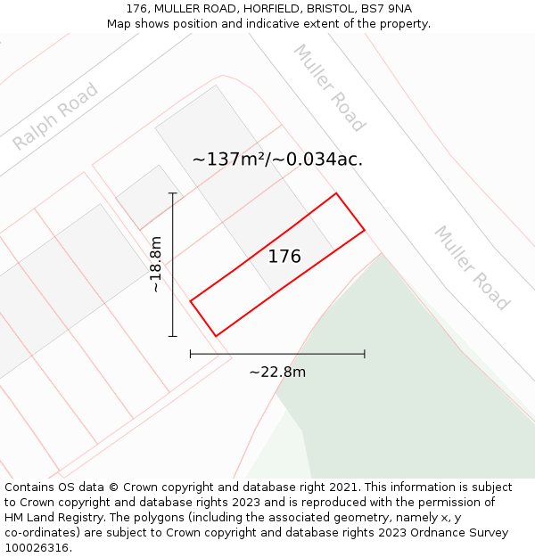 176, MULLER ROAD, HORFIELD, BRISTOL, BS7 9NA: Plot and title map