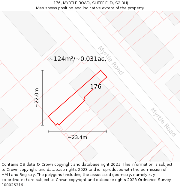 176, MYRTLE ROAD, SHEFFIELD, S2 3HJ: Plot and title map