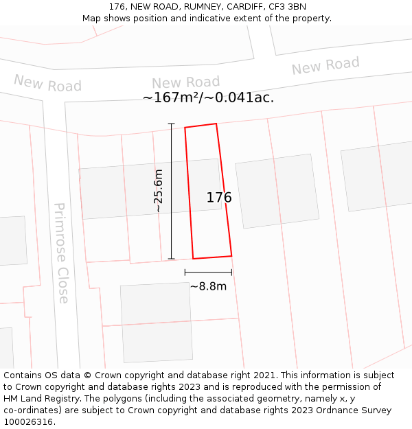 176, NEW ROAD, RUMNEY, CARDIFF, CF3 3BN: Plot and title map