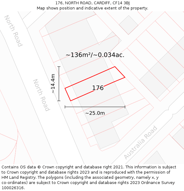 176, NORTH ROAD, CARDIFF, CF14 3BJ: Plot and title map