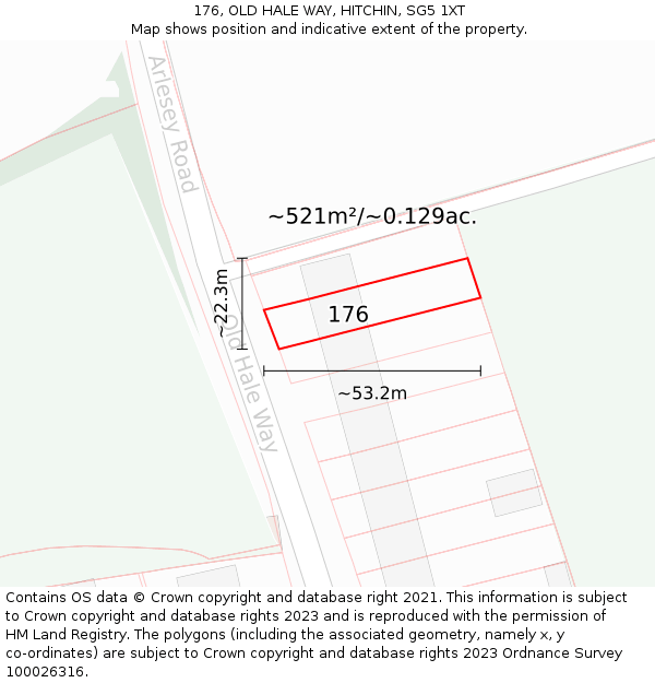 176, OLD HALE WAY, HITCHIN, SG5 1XT: Plot and title map