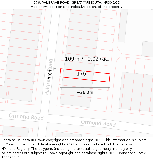 176, PALGRAVE ROAD, GREAT YARMOUTH, NR30 1QD: Plot and title map