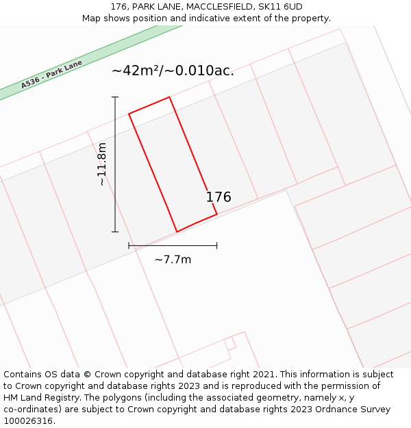 176, PARK LANE, MACCLESFIELD, SK11 6UD: Plot and title map
