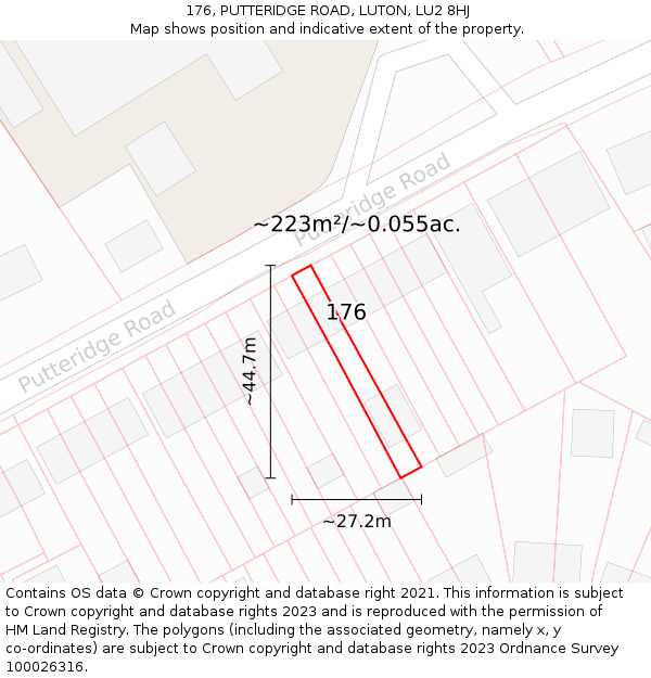 176, PUTTERIDGE ROAD, LUTON, LU2 8HJ: Plot and title map