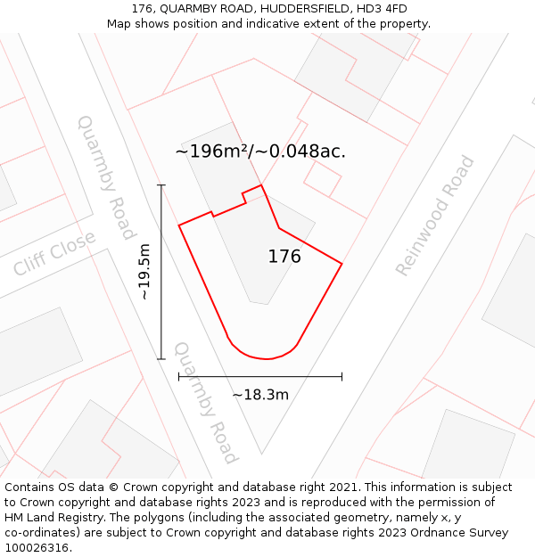 176, QUARMBY ROAD, HUDDERSFIELD, HD3 4FD: Plot and title map