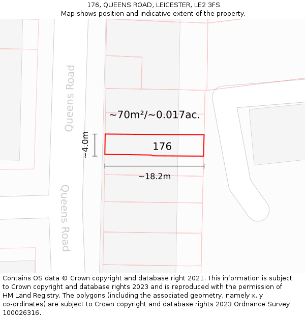 176, QUEENS ROAD, LEICESTER, LE2 3FS: Plot and title map