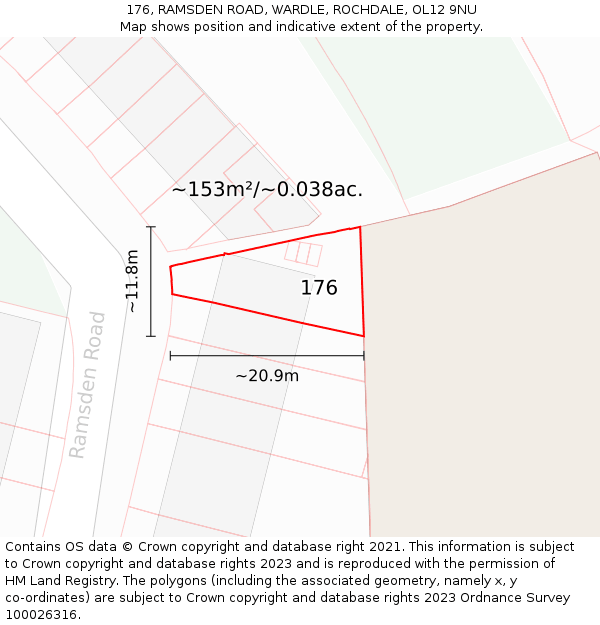 176, RAMSDEN ROAD, WARDLE, ROCHDALE, OL12 9NU: Plot and title map