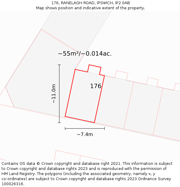 176, RANELAGH ROAD, IPSWICH, IP2 0AB: Plot and title map