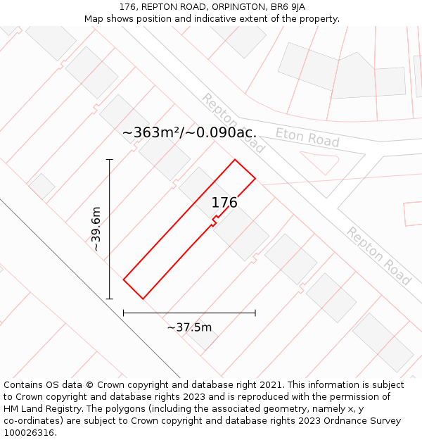 176, REPTON ROAD, ORPINGTON, BR6 9JA: Plot and title map