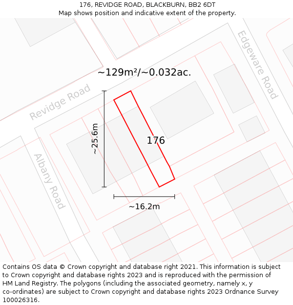 176, REVIDGE ROAD, BLACKBURN, BB2 6DT: Plot and title map