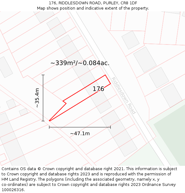 176, RIDDLESDOWN ROAD, PURLEY, CR8 1DF: Plot and title map