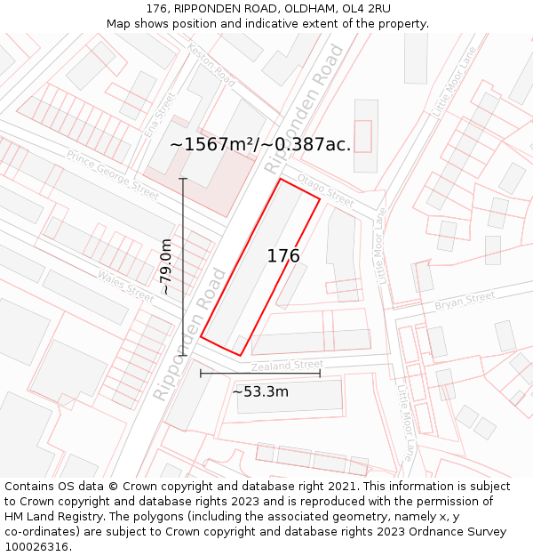 176, RIPPONDEN ROAD, OLDHAM, OL4 2RU: Plot and title map