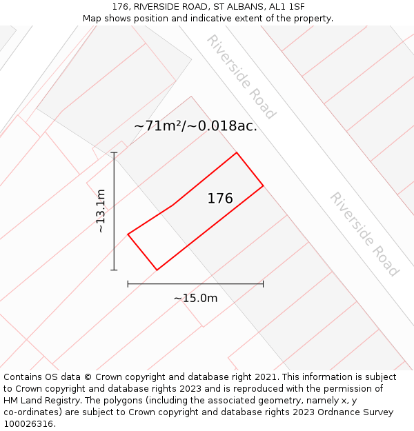 176, RIVERSIDE ROAD, ST ALBANS, AL1 1SF: Plot and title map