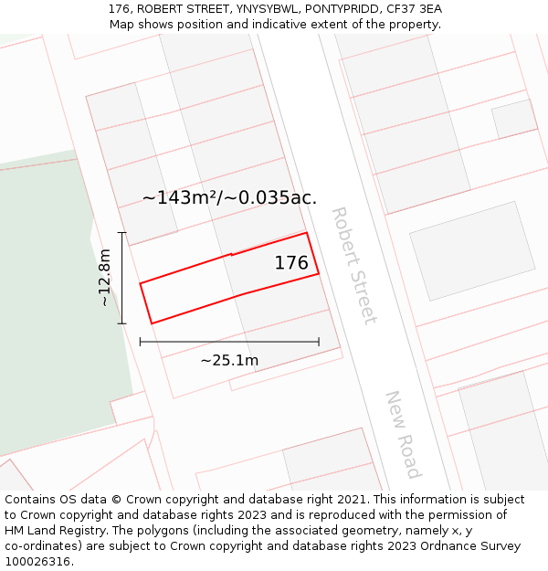 176, ROBERT STREET, YNYSYBWL, PONTYPRIDD, CF37 3EA: Plot and title map