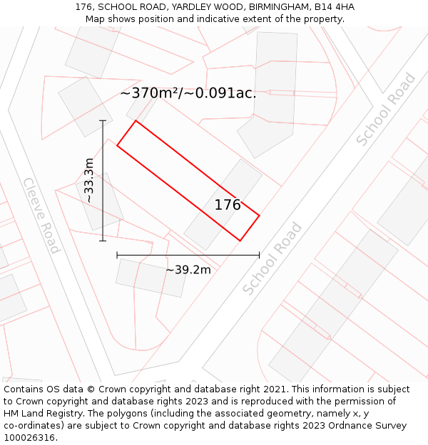 176, SCHOOL ROAD, YARDLEY WOOD, BIRMINGHAM, B14 4HA: Plot and title map