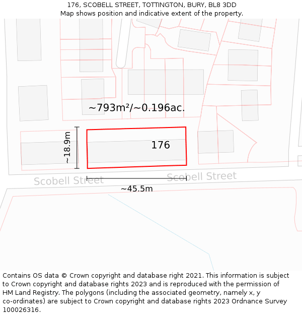176, SCOBELL STREET, TOTTINGTON, BURY, BL8 3DD: Plot and title map