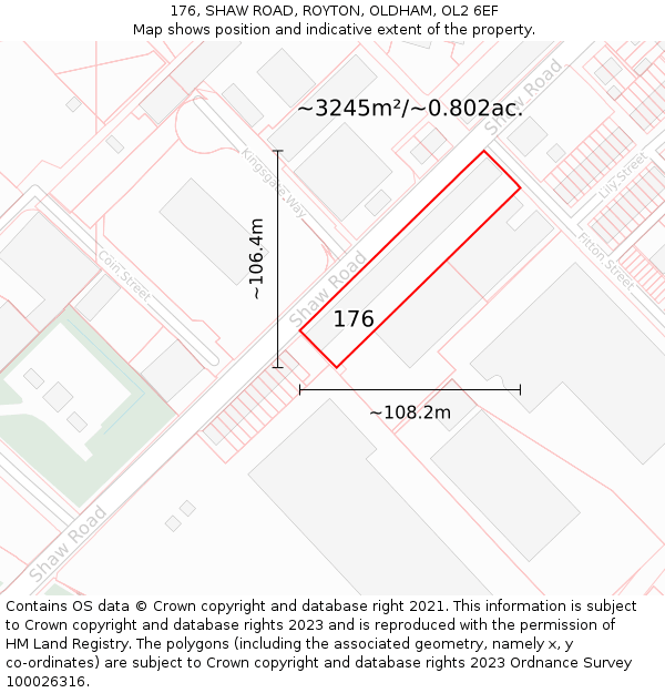 176, SHAW ROAD, ROYTON, OLDHAM, OL2 6EF: Plot and title map