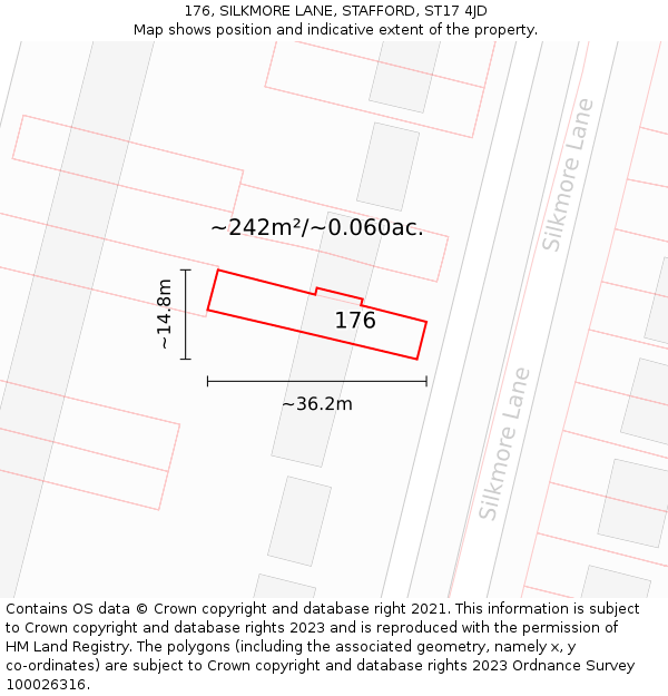 176, SILKMORE LANE, STAFFORD, ST17 4JD: Plot and title map