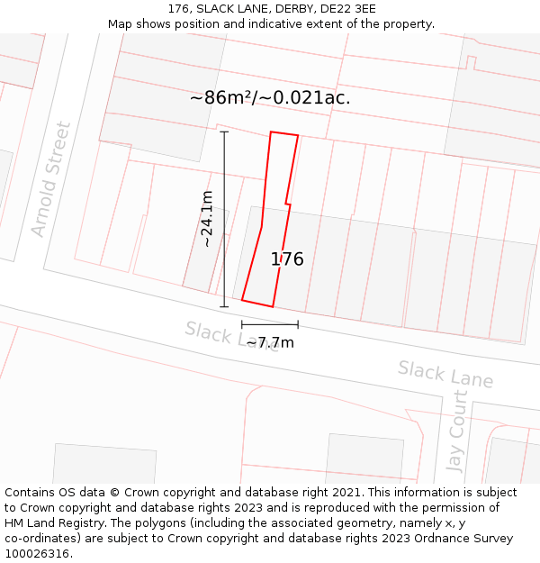 176, SLACK LANE, DERBY, DE22 3EE: Plot and title map