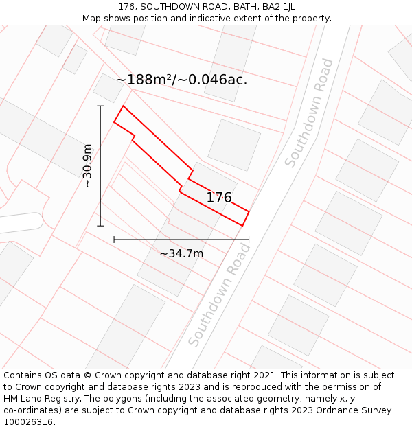 176, SOUTHDOWN ROAD, BATH, BA2 1JL: Plot and title map