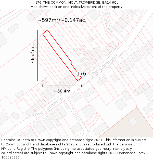 176, THE COMMON, HOLT, TROWBRIDGE, BA14 6QL: Plot and title map