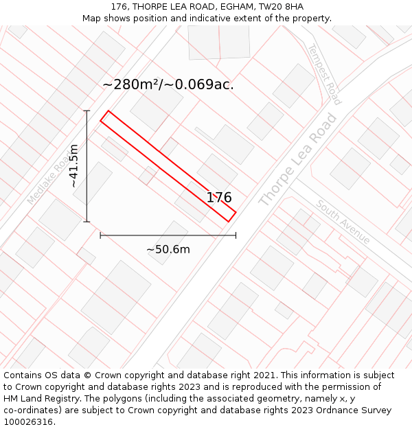 176, THORPE LEA ROAD, EGHAM, TW20 8HA: Plot and title map
