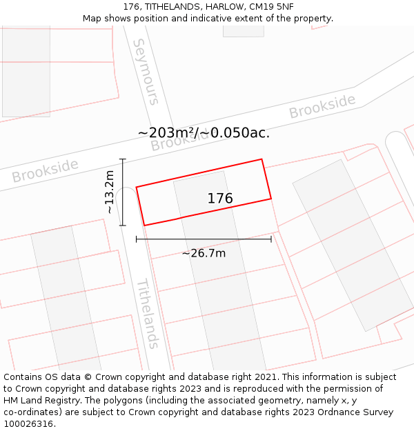 176, TITHELANDS, HARLOW, CM19 5NF: Plot and title map