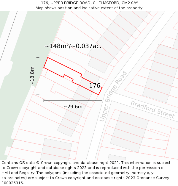 176, UPPER BRIDGE ROAD, CHELMSFORD, CM2 0AY: Plot and title map