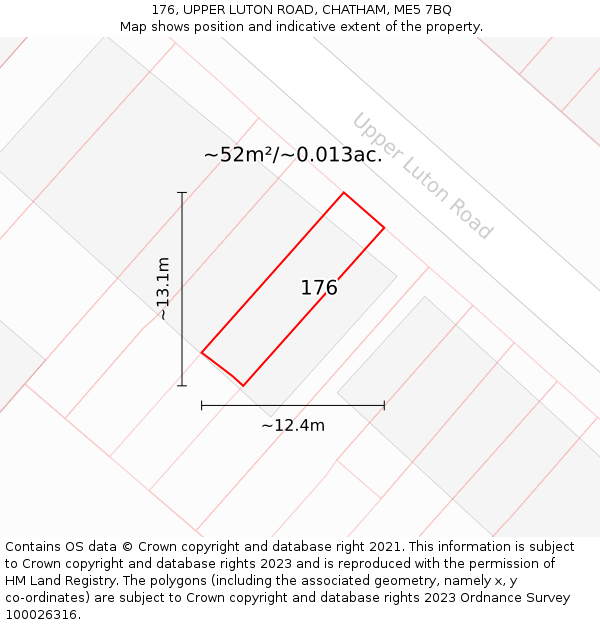 176, UPPER LUTON ROAD, CHATHAM, ME5 7BQ: Plot and title map