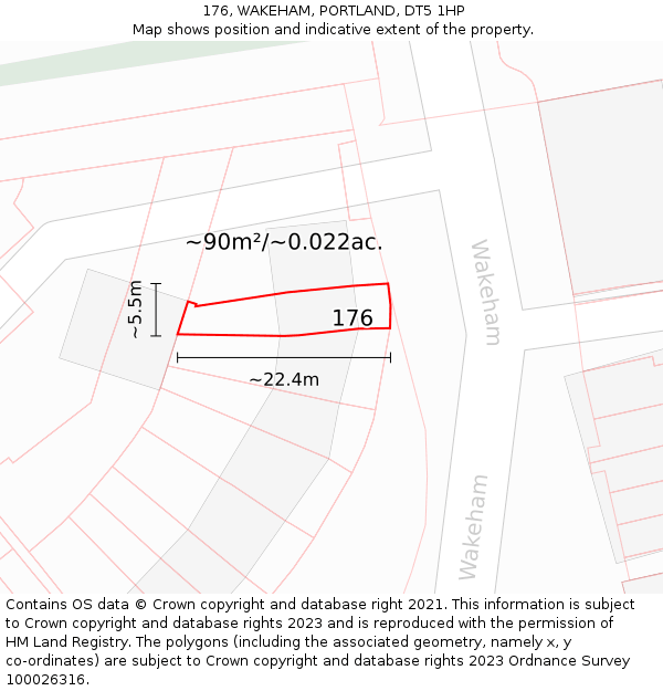 176, WAKEHAM, PORTLAND, DT5 1HP: Plot and title map
