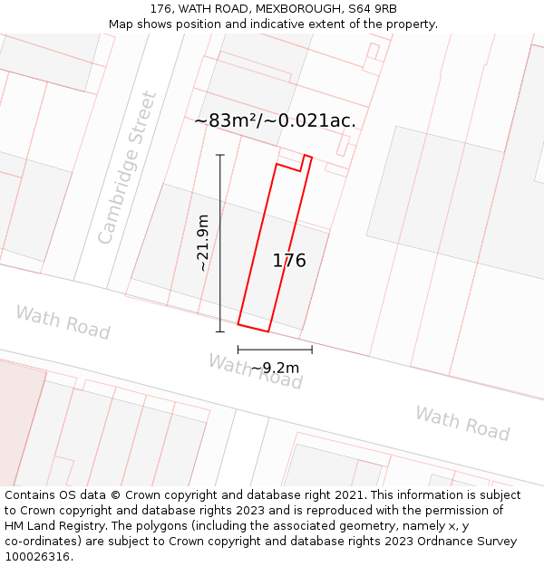 176, WATH ROAD, MEXBOROUGH, S64 9RB: Plot and title map
