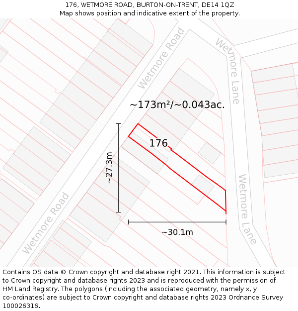 176, WETMORE ROAD, BURTON-ON-TRENT, DE14 1QZ: Plot and title map