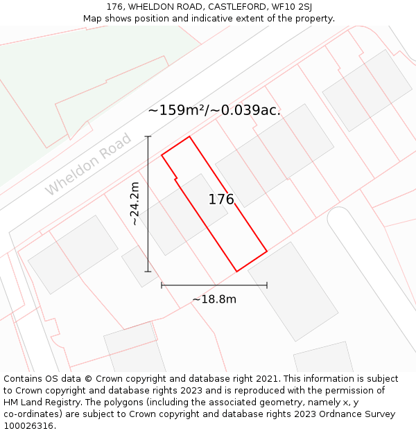 176, WHELDON ROAD, CASTLEFORD, WF10 2SJ: Plot and title map
