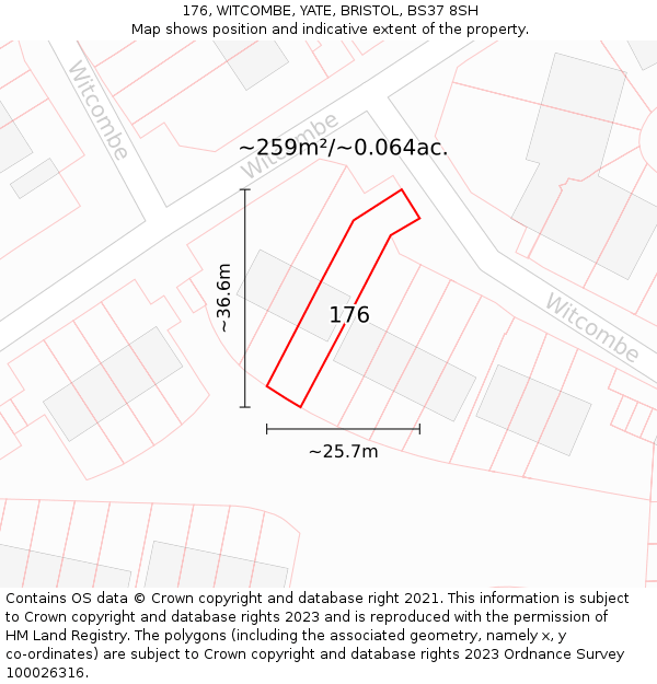 176, WITCOMBE, YATE, BRISTOL, BS37 8SH: Plot and title map