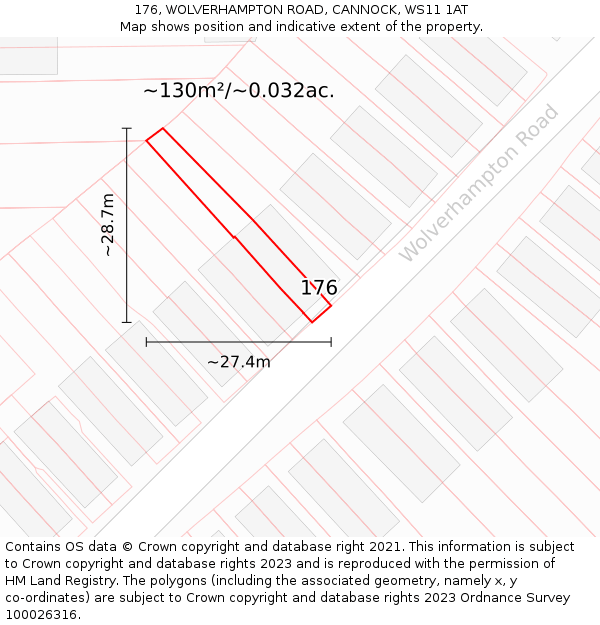176, WOLVERHAMPTON ROAD, CANNOCK, WS11 1AT: Plot and title map