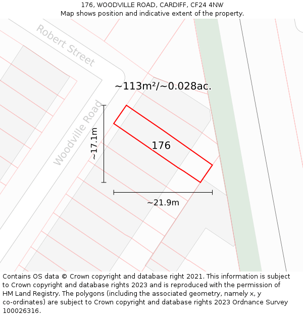 176, WOODVILLE ROAD, CARDIFF, CF24 4NW: Plot and title map
