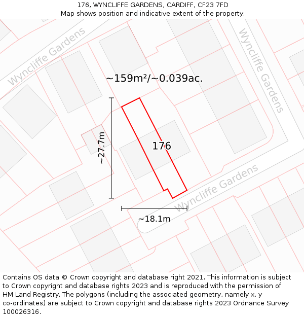 176, WYNCLIFFE GARDENS, CARDIFF, CF23 7FD: Plot and title map
