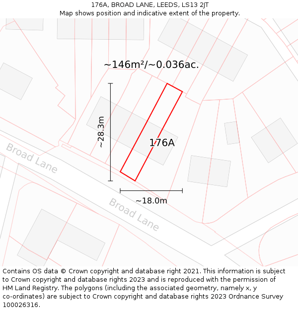 176A, BROAD LANE, LEEDS, LS13 2JT: Plot and title map